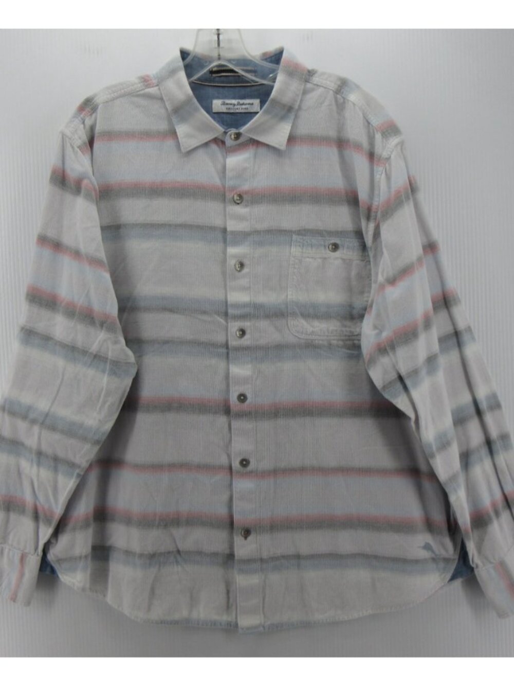 Tommy Bahama Shirt XL Whit Coastline Cord Hawaiian Striped Flip Cuffs Beach
